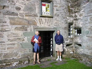 Sandy and Tony at the old entrance door into Menzies Castle